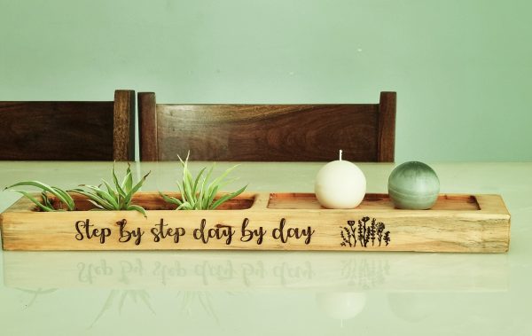 Wooden planter candle light holder