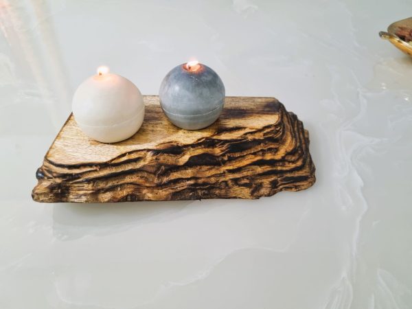 Raw wood candle holder