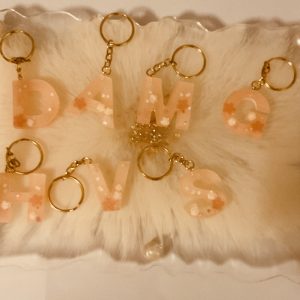 Aqua & Peach Resin Flower Key Ring