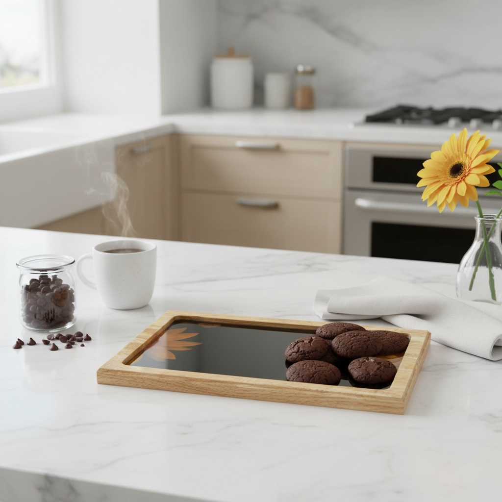 Wooden Resin Sunflower Painting Serving Tray - Image 2