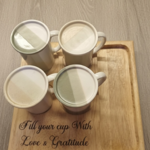 Elegant Wooden Engraved Tray with Ceramic Lid Cups (Set of 4)
