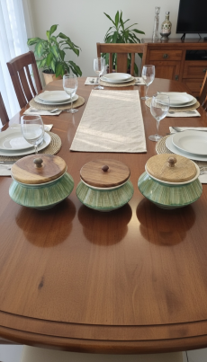 Ceramic Handi Set of 3 with Wooden Lids - Image 2