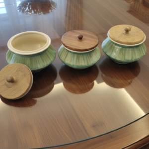 Ceramic Handi Set of 3 with Wooden Lids