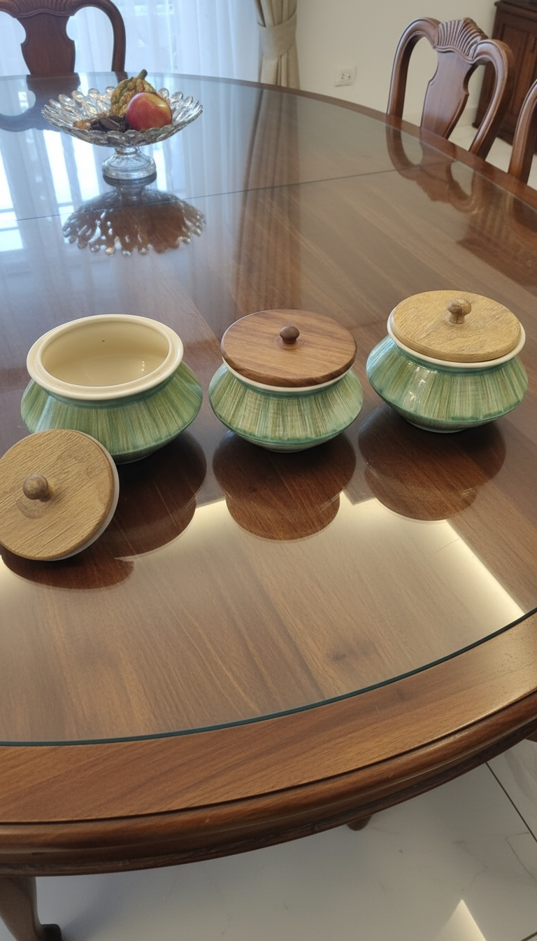 Ceramic Handi Set of 3 with Wooden Lids