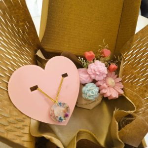 Handcrafted Resin Pendant (2 cm) with Mini Candle Flower Bouquet (3 Inch) | Elegant Gift Combo