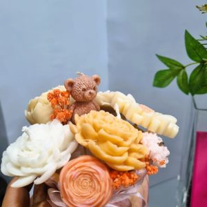 Wax Candle Flower Bouquet in Round Basket